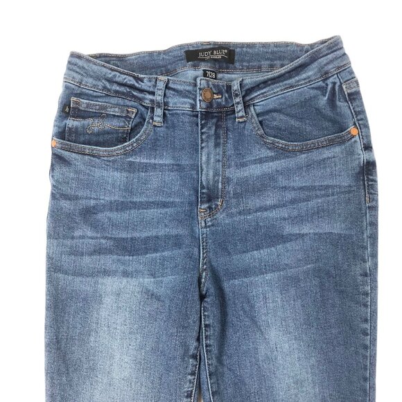 Judy Blue Jeans Size 28 Raw Hem Relaxed High Rise Stretch Blue Denim JB88259 - Picture 3 of 8